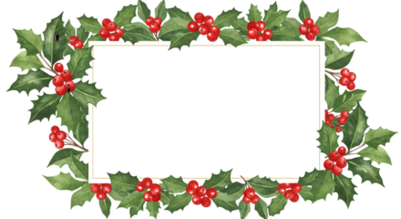 Festive christmas holly frame isolated on transparent background is perfect for holiday designs