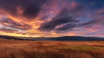 Obraz premium Sunset over a golden field