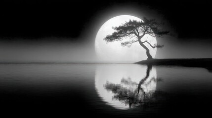 Moonlight tree reflection