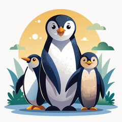 Obraz premium Cute cartoon penguin family with parents and two children