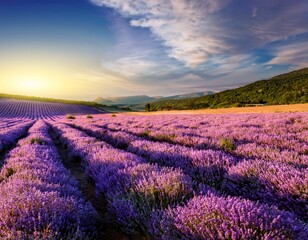 Fototapeta premium a beautiful purple crop of flowers growing in a field