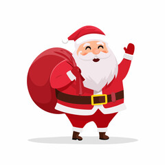 Jolly Santa Claus Waving with Big Gift Sack