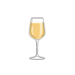 Glass with white wine. Flat modern design with black outlines. Bar, wine menu design element in minimalistic style. Vector illustration isolated on white.