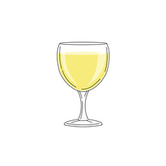 Glass with white wine. Flat modern design with black outlines. Bar, wine menu design element in minimalistic style. Vector illustration isolated on white.