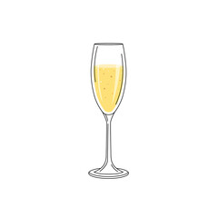 Glass with sparkling wine. Flat modern design with black outlines. Bar, wine menu design element in minimalistic style. Vector illustration isolated on white.