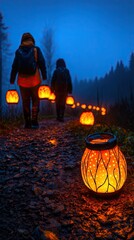 Dreamy visual theme - Enchanting Lantern Walk Through Forest at Dusk - surreal emotional atmosphere