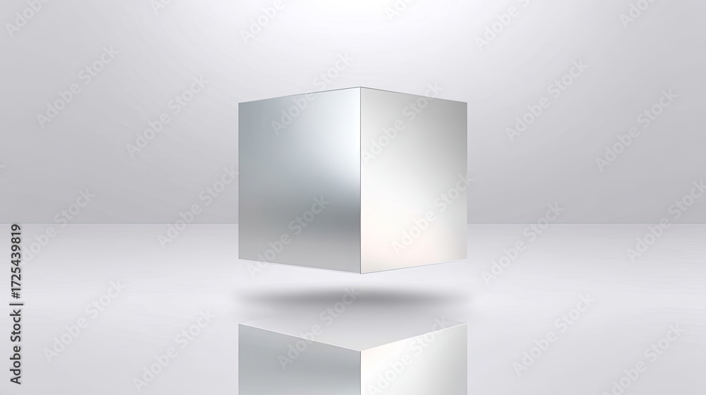 Aufkleber 3d render of a floating metallic cube with soft reflections in minimalist environment