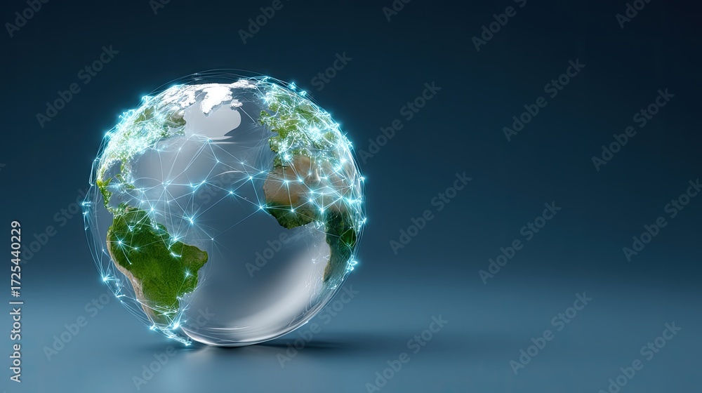 Poster global connectivity concept with digital networks representing international communication and infor