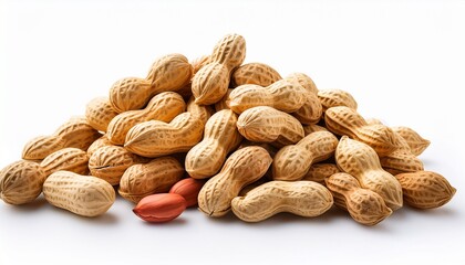 Obraz premium pile of fresh raw peanuts in shells healthy snack protein source vegetarian food nutritious diet peanut butter ingredient isolated on white background