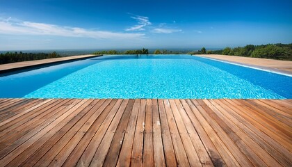 empty wooden deck with swimming pool