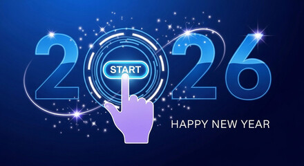 2026 Happy New Year Start Button Concept