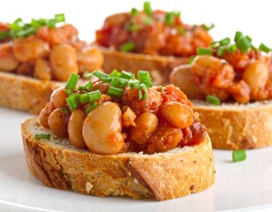 Toasted bread topped with bean mixture