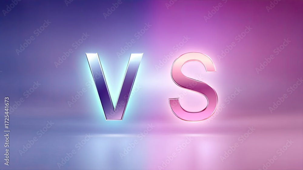 Poster abstract vs concept illustration with neon lights and gradient background for competition or compari