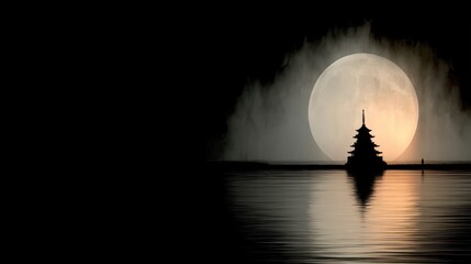 Moonlight pagoda silhouette