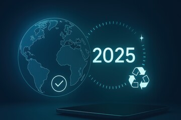 Digital holographic earth globe with recycle eco sustainability 2025 concept
