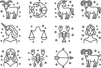 Zodiac signs astrology horoscope symbols vector illustration