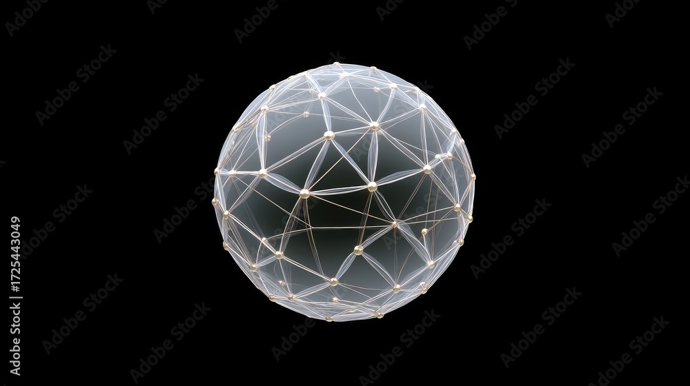 Poster abstract geometric sphere with interconnected nodes and lines representing technology and connectivi