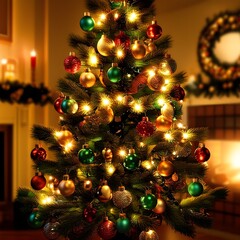 Christmas Tree with Decorations and Lights