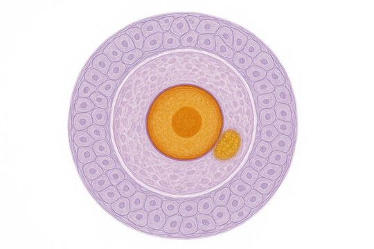 Oocyte and granulosa cells, scientific illustration