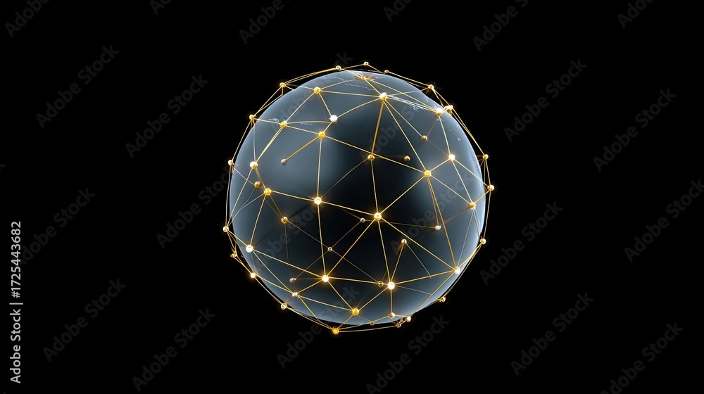 Poster futuristic digital globe with connected nodes and illuminated network lines in 3d space