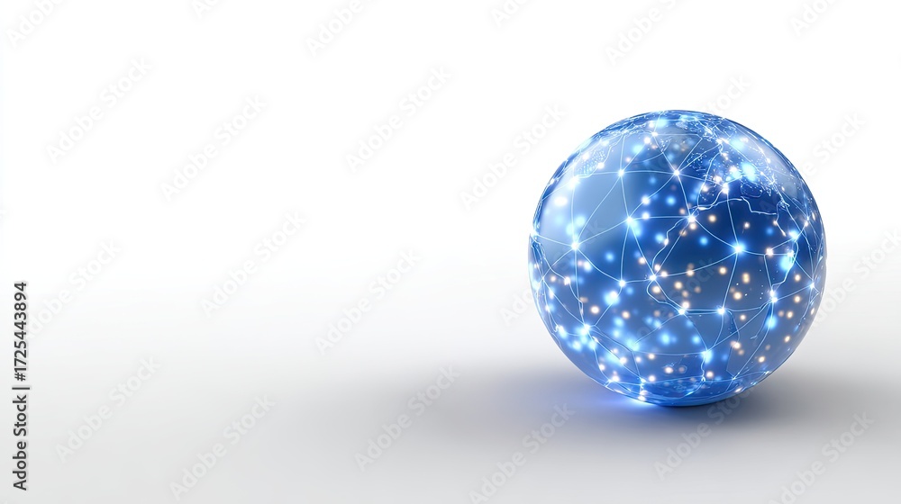Aufkleber futuristic digital globe with interconnected networks and glowing nodes representing global communic