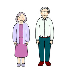 おじいちゃんとおばあちゃんの可愛らしいカップルのイラスト。