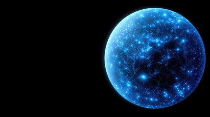 Fototapeta premium Abstract Blue Planet with Starry Network, Cosmic Space, Illuminated Sphere, Digital Connections, and Bright Glowing Particles