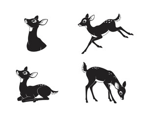 Four silhouette illustrations of young deer in various poses showing playful and gentle nature