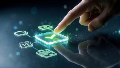 Secure mobile payment approval digital checkmark icon