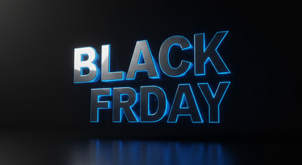 Shiny black friday text effect with blue neon light on dark background