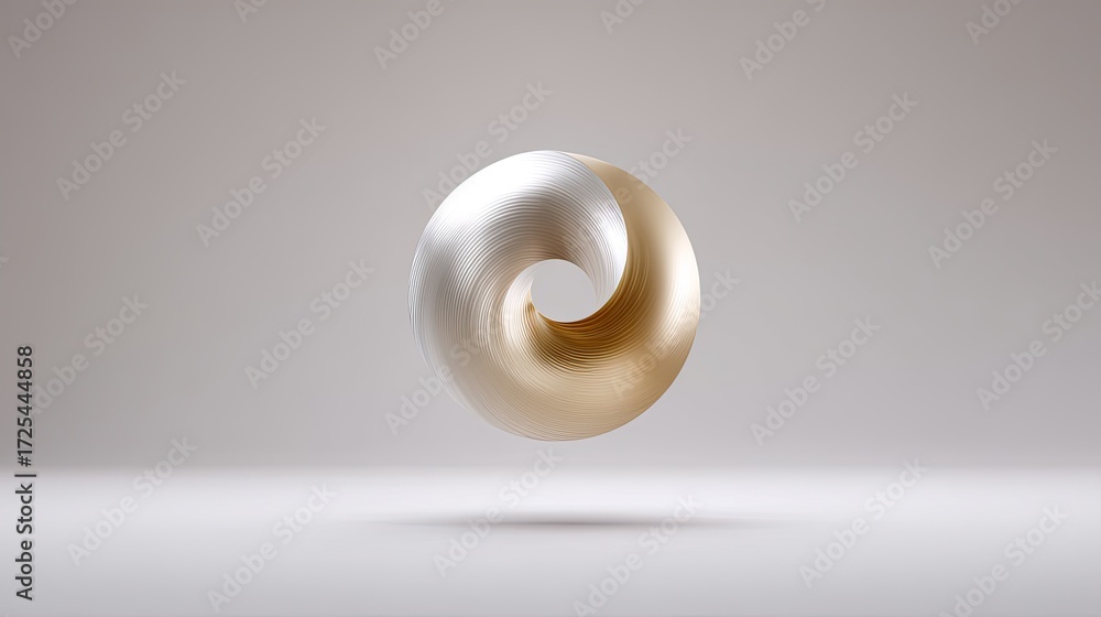 Poster abstract 3d spiral shape with smooth metallic finish on neutral background for creative design proje