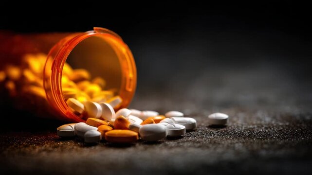 A bottle of pills spills onto a surface, highlighting the risks associated with incorrect medication use. The focus is on preventing misuse and promoting safe practices in health