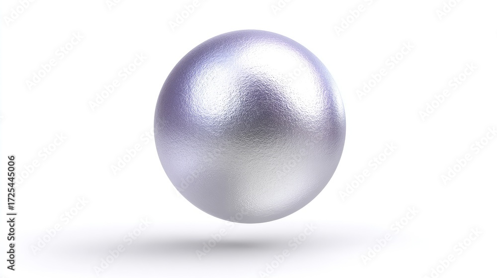 Poster shiny silver sphere with reflective surface floating above a soft white background