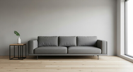 Clean minimalist family room with sleek furniture