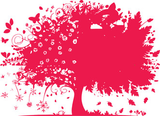 Four seasons tree illustration vector graphic design concept