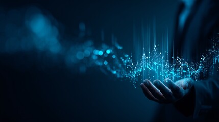 illustration of a business professional looking at a holographic projection of a financial growth chart. The chart rises from their palm, and the data points are represented by small, glowing 
