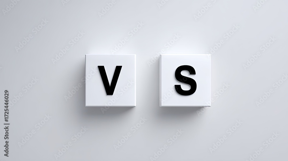 Poster comparison of alphabet letters v and s on minimalist background for conceptual visualization