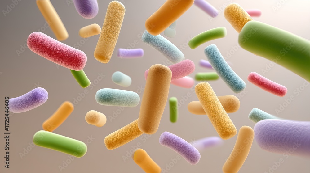 Aufkleber colorful microbial organisms floating in abstract space with soft blurred background