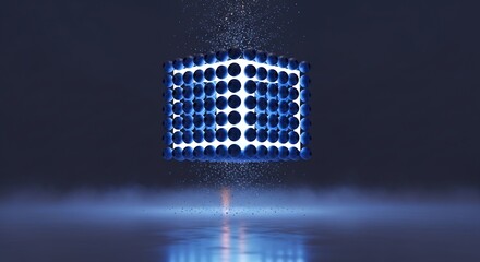 Abstract Blue Sphere Cube; Glowing, Futuristic, Technology Concept; Dark Background.