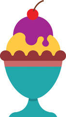 Triple Scoop Ice Cream Sundae in Teal Dessert Dish Illustration