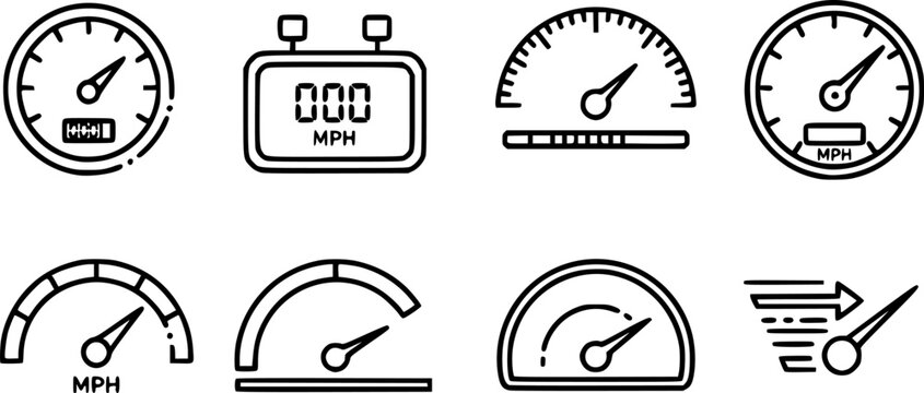 Linear icon set of speedometer .