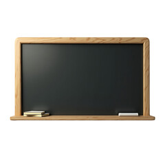 Empty wooden framed blackboard with chalk and eraser isolated on transparent background