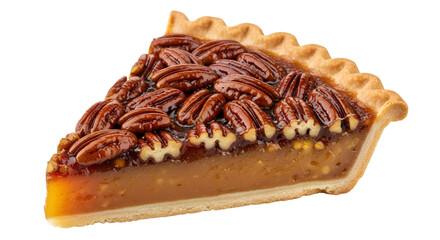 A delicious slice of pecan pie isolated on transparent background