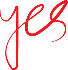 Elegant cursive lettering spelling 'yes' rendered in vibrant red on black background.