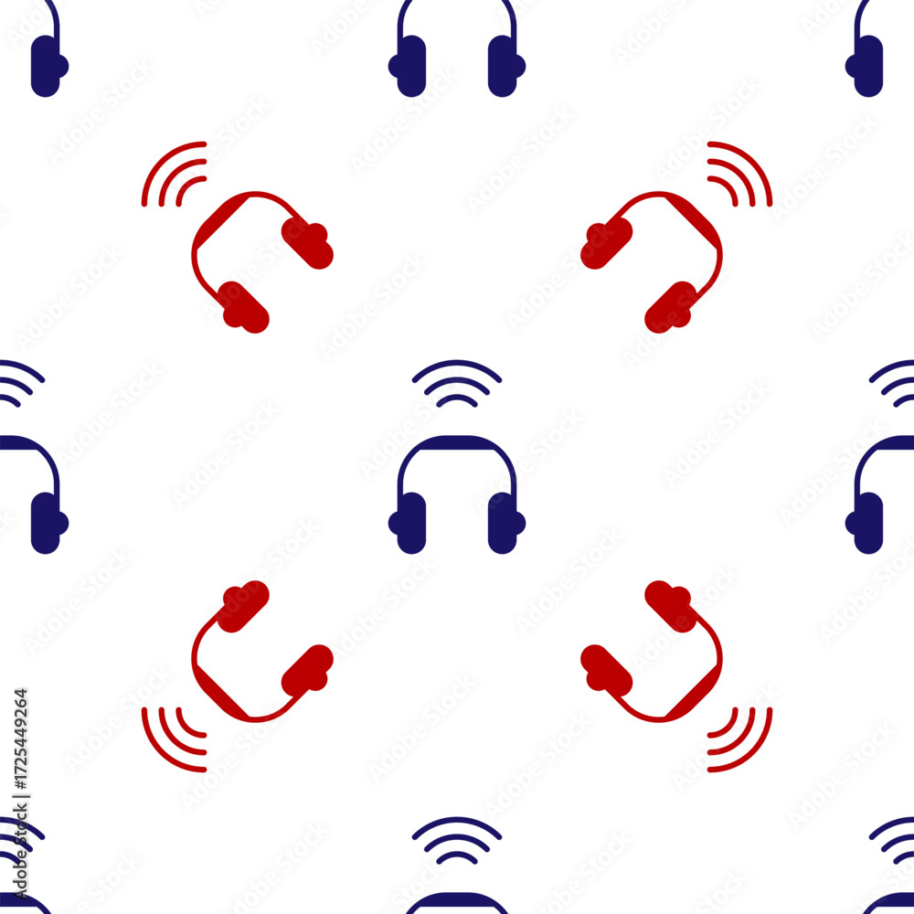 Poster blue and red smart headphones system icon isolated seamless pattern on white background. internet of