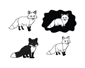 Set of four stylized fox illustrations featuring outline drawings and silhouette designs for nature and wildlife themes
