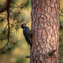 black woodpecker on tree