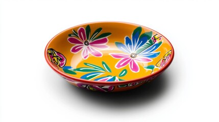 Colorful decorative bowl with floral design and vibrant colors on a bright background, perfect for home decor or kitchenware