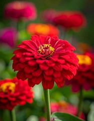 Vibrant red zinnia flower close-up