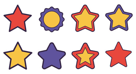 Colorful stars in various shapes and outlines a playful design element